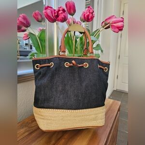 Michael Kors Denim and Tan Tote Bag